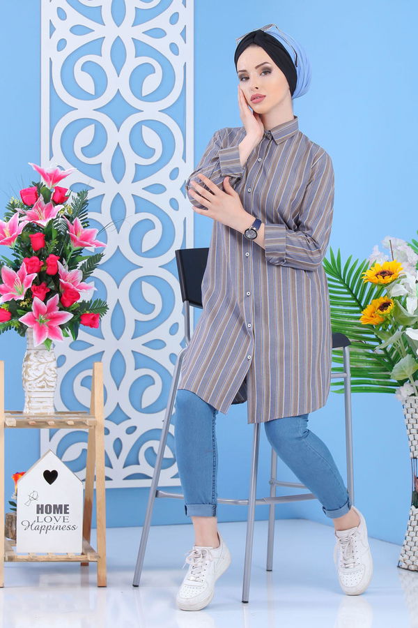 Düz Orta Kadın Gri Tunik - Gri 02 7363 - 7363