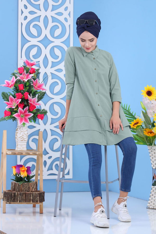 Düz Orta Kadın Yeşil Tunik Mint - 02 7282 - 7282