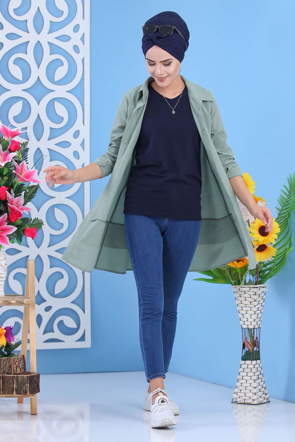 Düz Orta Kadın Yeşil Tunik Mint - 02 7282 - 7282