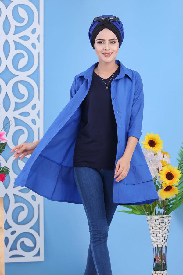 Düz Orta Kadın Mavi Tunik Saks - 02 7282 - 7282 MAVİ