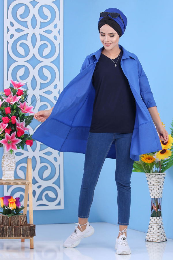 Düz Orta Kadın Mavi Tunik Saks - 02 7282 - 7282 MAVİ