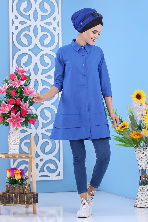 Düz Orta Kadın Mavi Tunik Saks - 02 7282 - 7282 MAVİ