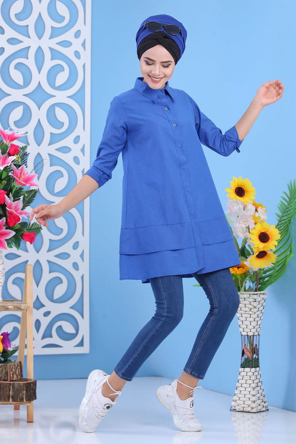 Düz Orta Kadın Mavi Tunik Saks - 02 7282 - 7282 MAVİ