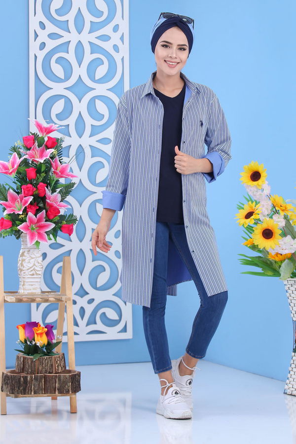 Düz Orta Kadın Mavi Tunik Mavi - 02 7369 - 7369