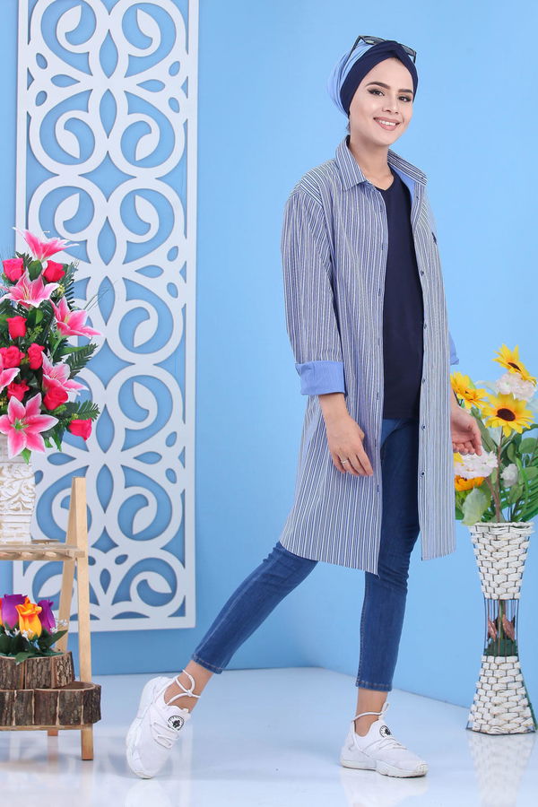 Düz Orta Kadın Mavi Tunik Mavi - 02 7369 - 7369