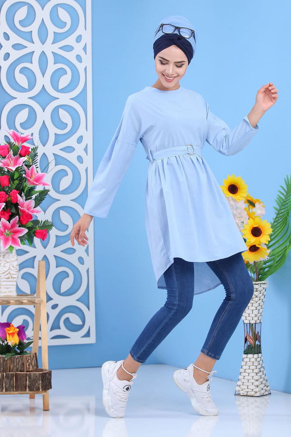 Düz Orta Kadın Mavi Tunik Bebe Mavi - 02 7175 - 7175