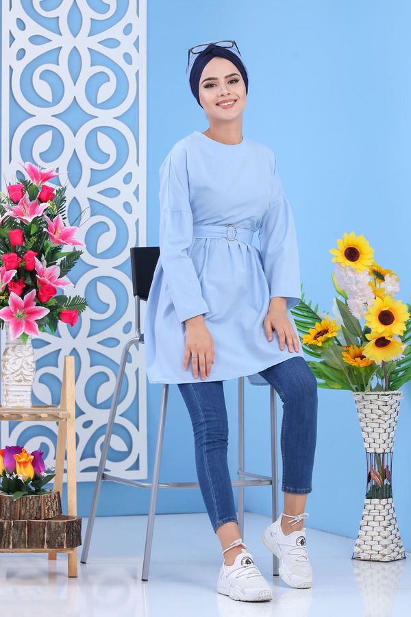 Düz Orta Kadın Mavi Tunik Bebe Mavi - 02 7175 - 7175