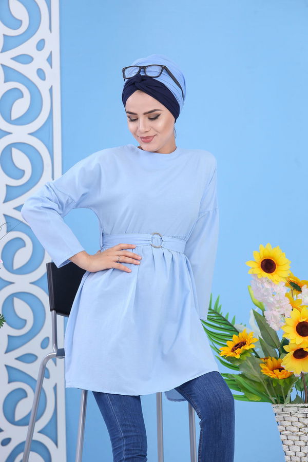 Düz Orta Kadın Mavi Tunik Bebe Mavi - 02 7175 - 7175