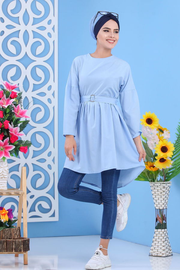Düz Orta Kadın Mavi Tunik Bebe Mavi - 02 7175 - 7175