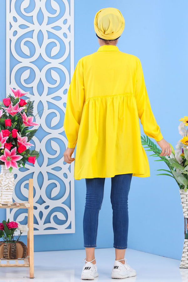 Düz Orta Kadın Sarı Büzgülü Tunik Sarı -02 7401 - 7401