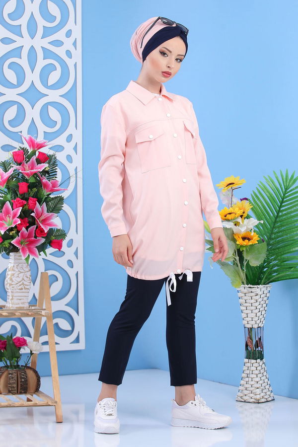 Düz Orta Kadın Pembe Tunik Pudra  - 1227