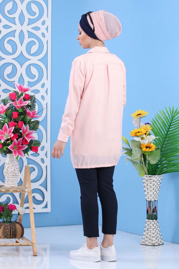 Düz Orta Kadın Pembe Tunik Pudra  - 1227
