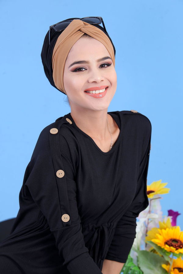 Düz Orta Kadın Siyah Dügme Detay Elbise Siyah  - 7421