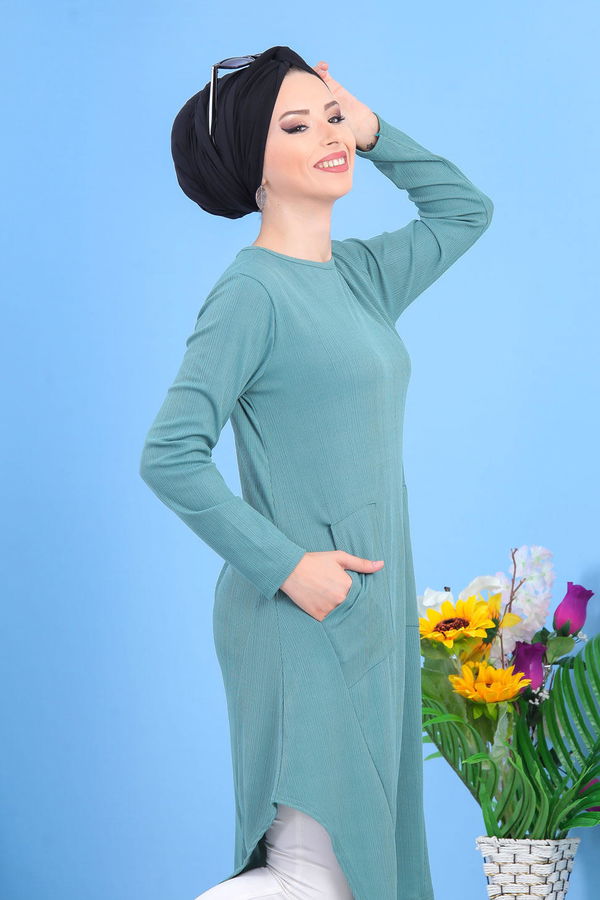 Düz Orta Kadın Yeşil Tunik Siyah  - 7434