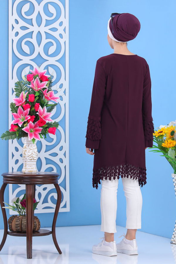 Düz Orta Kadın Mor Tunik Siyah  - 7337