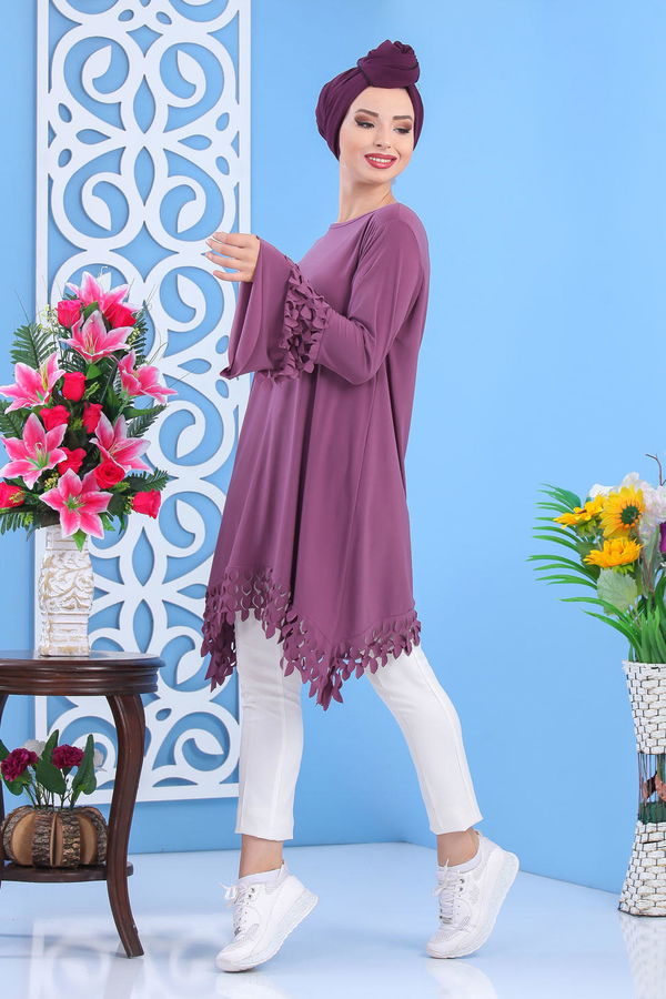 Düz Orta Kadın Lila Tunik Siyah  - 7337