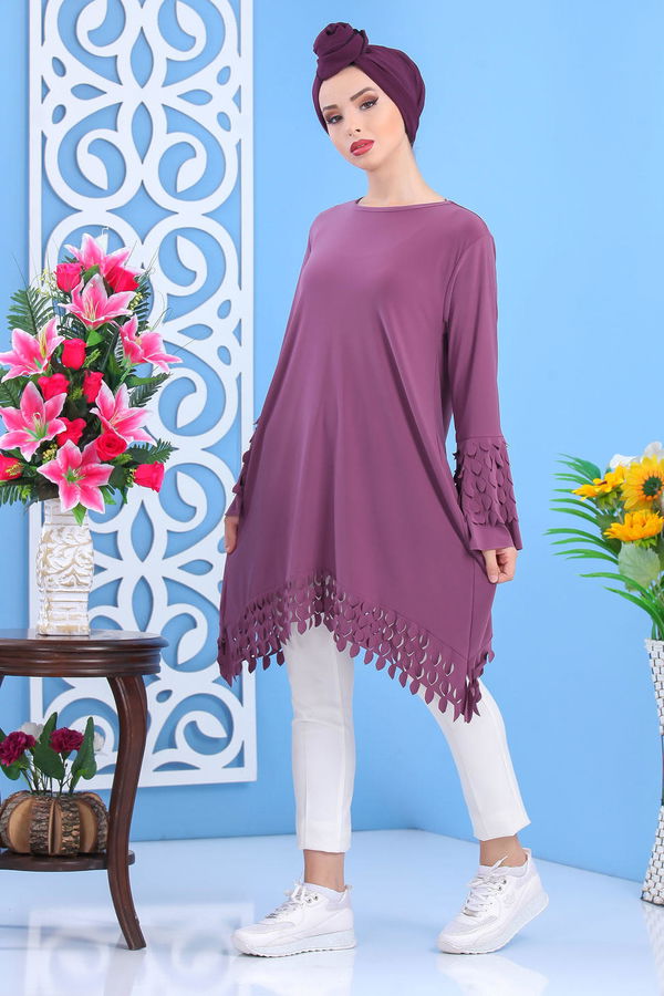 Düz Orta Kadın Lila Tunik Siyah  - 7337