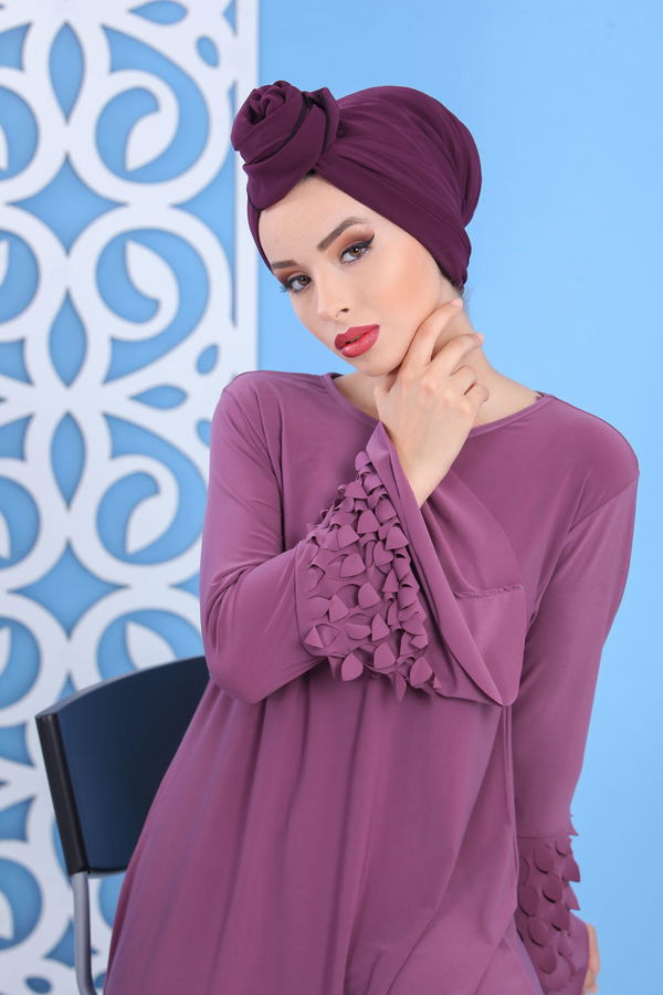 Düz Orta Kadın Lila Tunik Siyah  - 7337