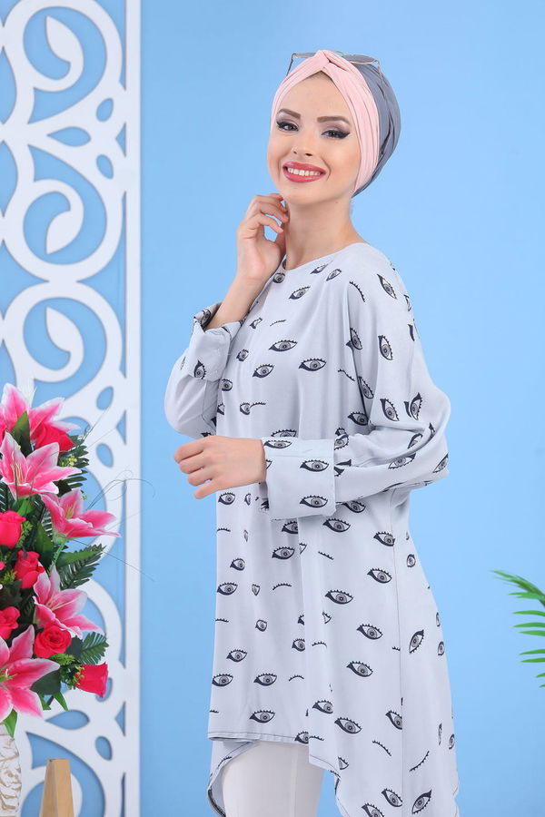 Düz Orta Kadın Gri Desen Tunik Gri  - 7490 GRİ