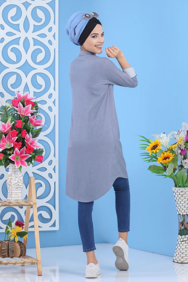 Düz Orta Kadın Mavi Tunik Bordo  - 7494