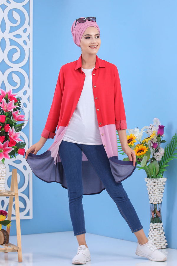 Düz Orta Kadın Bordo Tunik Bordo  - 7499