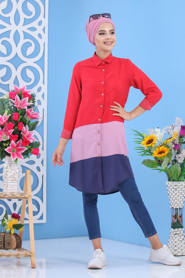 Düz Orta Kadın Bordo Tunik Bordo  - 7499
