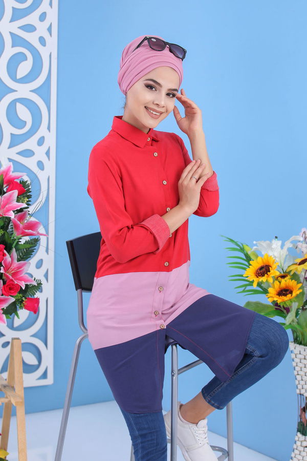 Düz Orta Kadın Bordo Tunik Bordo  - 7499
