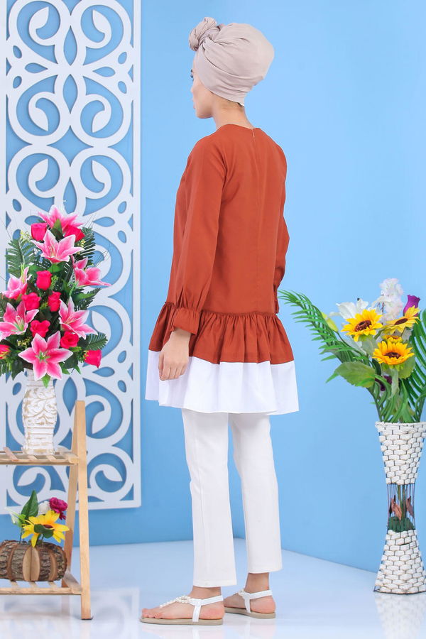 Düz Orta Kadın Taba Fırfırlı Tunık Taba - 02 7529 - 7529 TABA