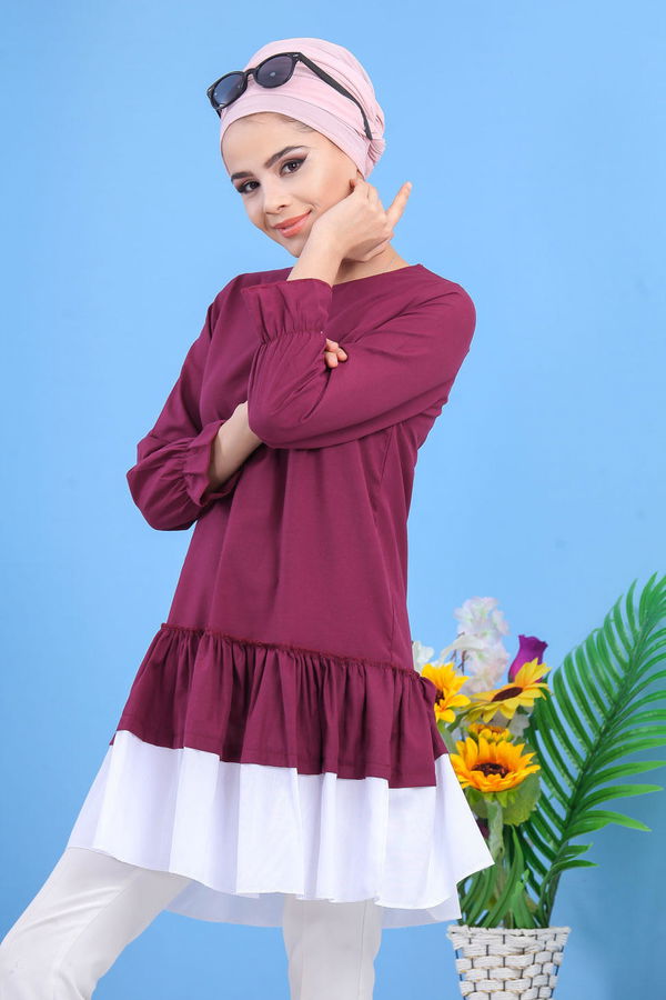 Düz Orta Kadın Mürdüm Fırfırlı Tunık Mürdüm - 02 7529 - 7529