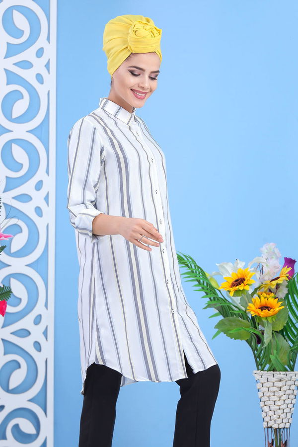 Düz Orta Kadın Sarı Tunik Fuşya  - 7565