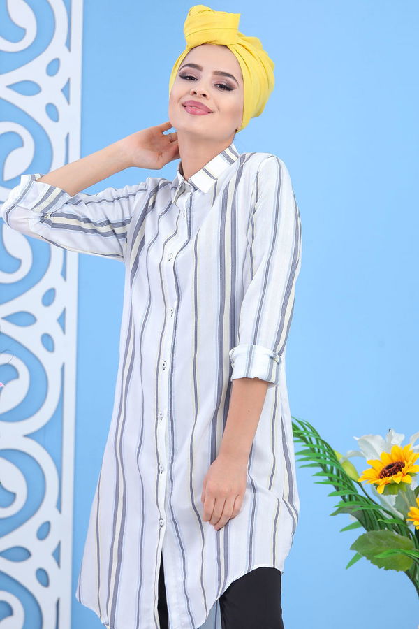 Düz Orta Kadın Sarı Tunik Fuşya  - 7565