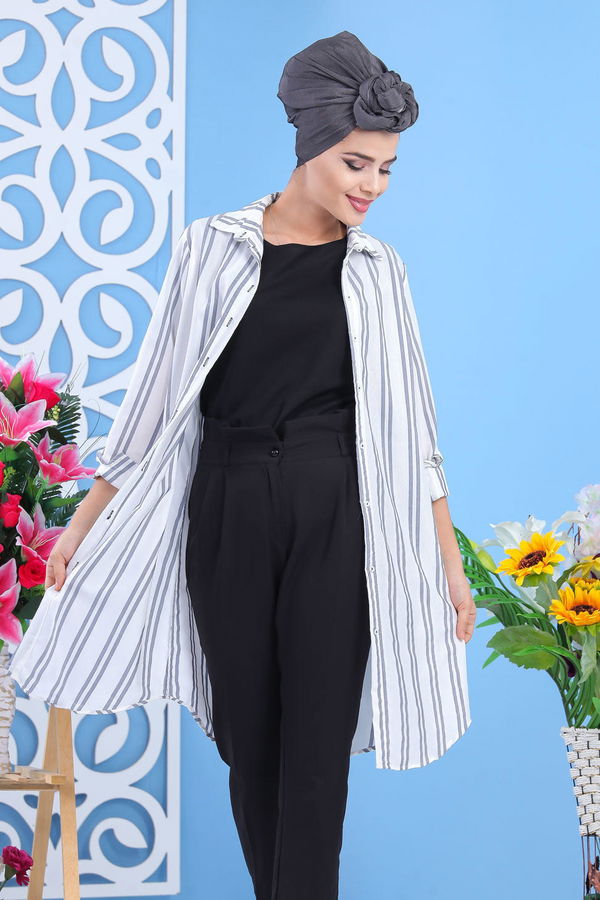 Düz Orta Kadın Gri Tunik  - 7566