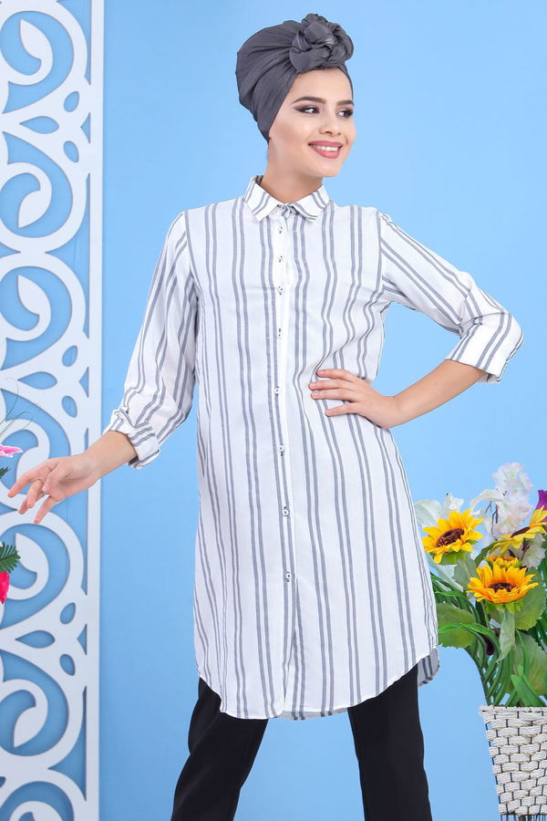 Düz Orta Kadın Gri Tunik  - 7566