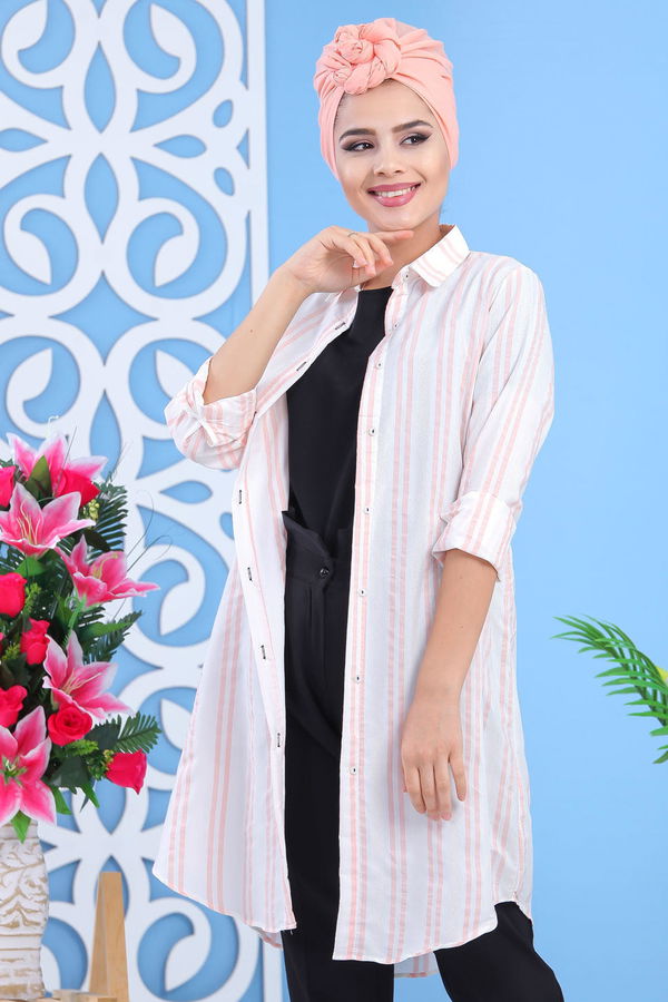 Düz Orta Kadın Pembe Tunik  - 7566 PEMBE