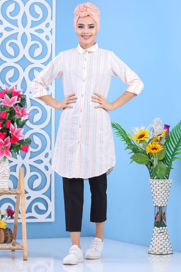 Düz Orta Kadın Pembe Tunik  - 7566 PEMBE