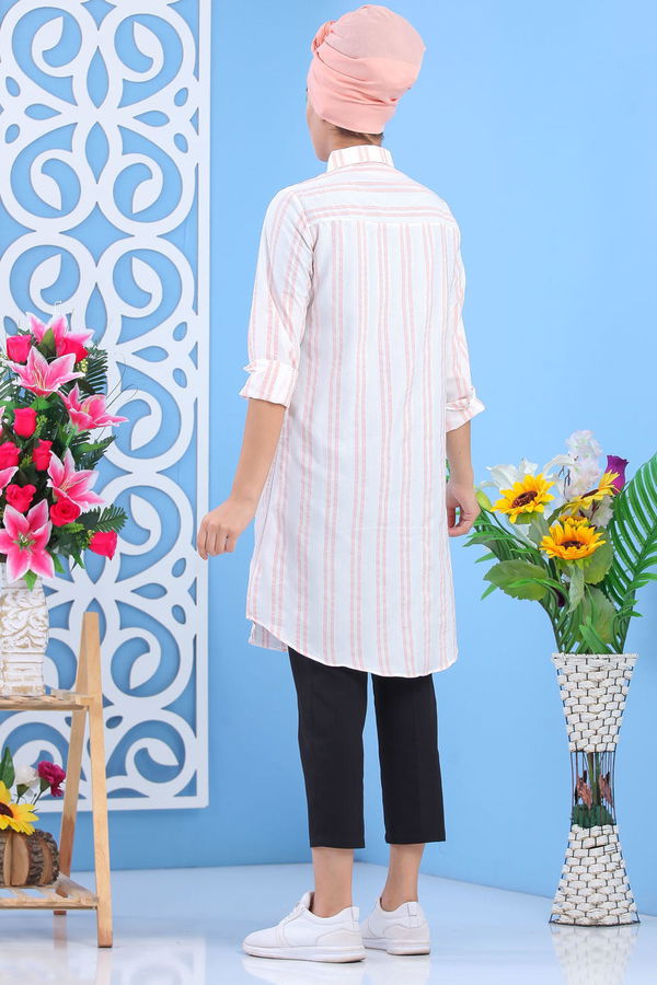 Düz Orta Kadın Pembe Tunik  - 7566 PEMBE
