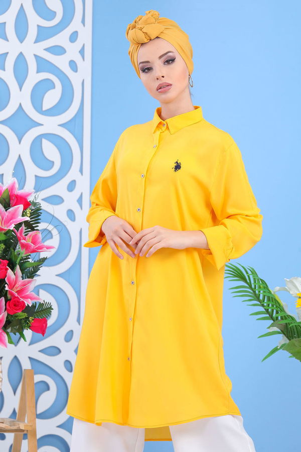 Düz Orta Kadın Sarı Tunik Sarı  - 7573 Sarı