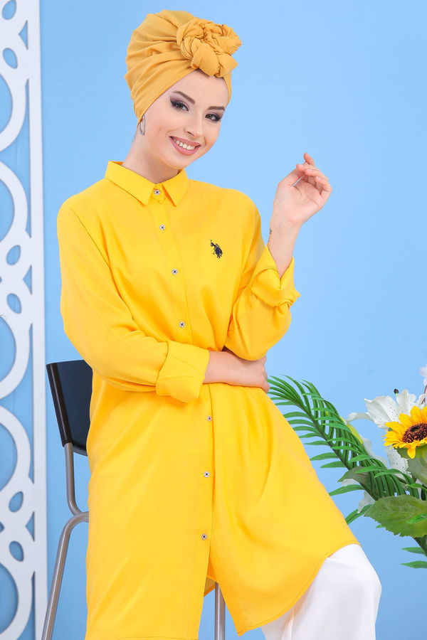 Düz Orta Kadın Sarı Tunik Sarı  - 7573 Sarı