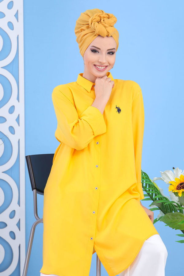Düz Orta Kadın Sarı Tunik Sarı  - 7573 Sarı
