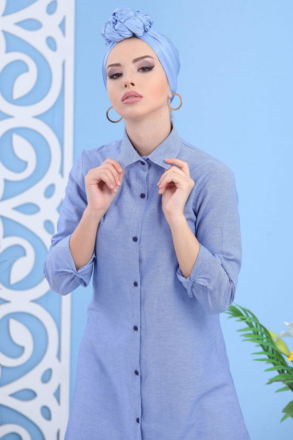 Düz Orta Kadın Mavi Tunik Mavi  - 7572 MAVİ