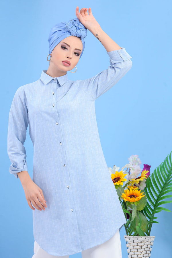 Düz Orta Kadın Mavi Tunik Bebe Mavi  - 7570 MAVİ