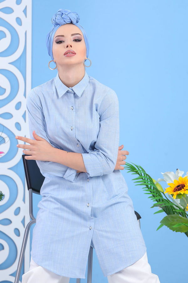Düz Orta Kadın Mavi Tunik Bebe Mavi  - 7570 MAVİ