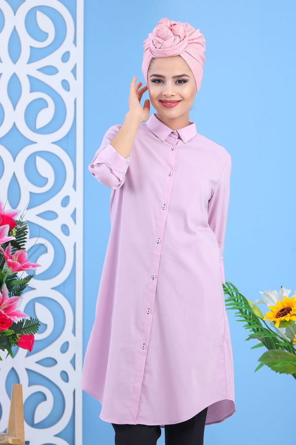 Düz Orta Kadın Pembe Tunik Siyah  - 7567 PEMBE