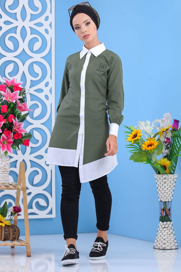 Düz Orta Kadın Haki Tunik Haki  - 7609 HAKİ