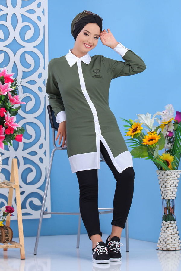 Düz Orta Kadın Haki Tunik Haki  - 7609 HAKİ