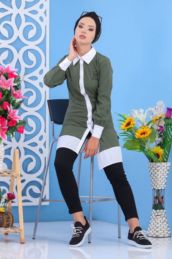 Düz Orta Kadın Haki Tunik Haki  - 7609 HAKİ