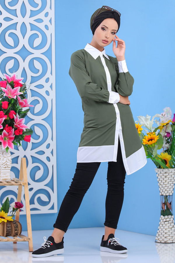 Düz Orta Kadın Haki Tunik Haki  - 7609 HAKİ