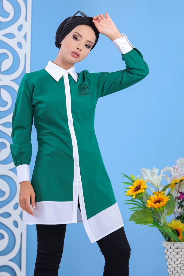 Düz Orta Kadın Yeşil Tunik Haki  - 7609 YEŞİL