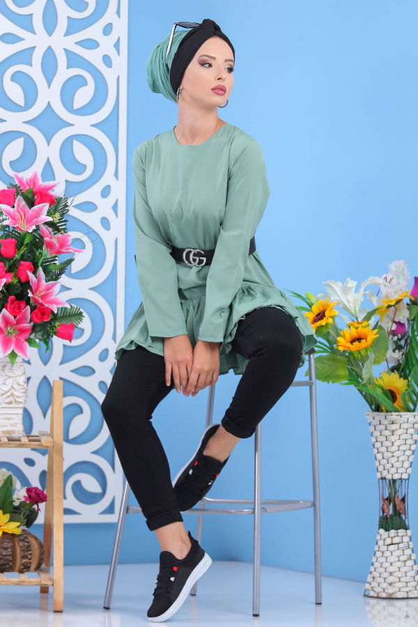 Düz Orta Kadın Yeşil Tunik Murdum  - 7604 YEŞİL
