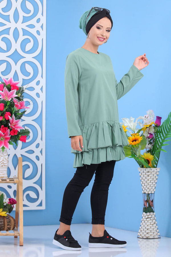 Düz Orta Kadın Yeşil Tunik Murdum  - 7604 YEŞİL